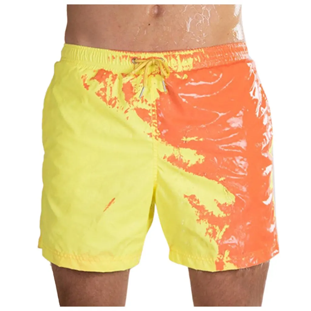 Shorts de praia para homens, bermuda de cor mágica, natação curta, verão, secagem rápida