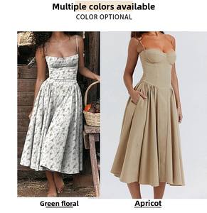 Vestido de satén con patrón sólido Retro para mujer europea americana elegante tirantes finos liso teñido para <span class=keywords><strong>Amazon</strong></span> - Product Image 2