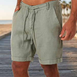 Bermudas de lino informales de verano para hombre, pantalones cortos tejidos informales elegantes con cintura media elástica antiarrugas de talla grande hechos en Bangladesh - Product Image 2