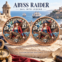 Médaille de collection en cuivre 999 Abyss Raider 3D en relief UV coloré, effet proof-like, 1 oz et 5 oz, artisanat métallique, art pirate
