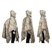 Poncho de pluie camouflage à capuche en polyester ripstop 210T PU pour hommes, randonnée et camping en plein air, logo personnalisé, ISO CE