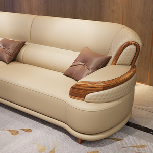 Lujoso juego de sofás de cuero para sala de estar, muebles ligeros de lujo, chapa de madera Wujin 1 + 2 + 3, juego de sofás, muebles - Product Image 4