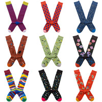 Chaussettes hautes pour femmes, hauteur genoux, confortable, motif floral, à rayures, accessoire de styliste, vente en gros,