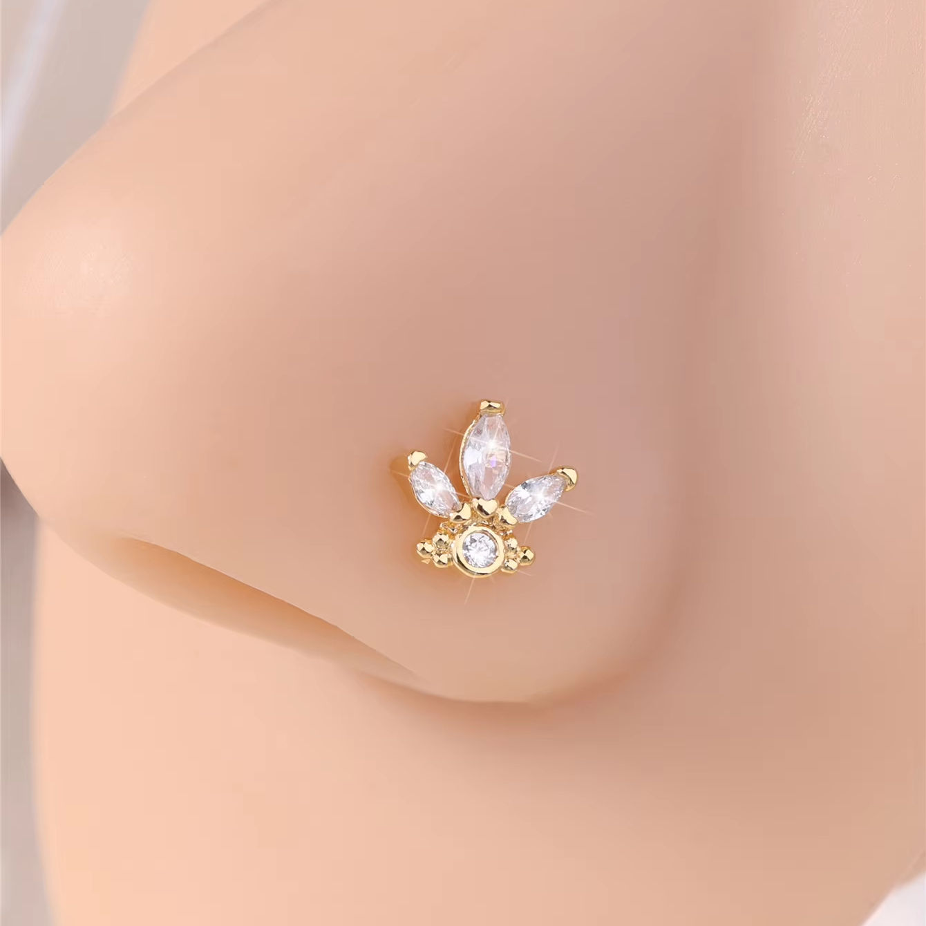 1Pcs 20G L Shaped Nose Studs CZ Small 18K Gold Filled Silver Color