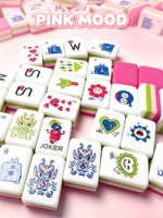 Juego de Mahjong Americano de Lujo de 4 Capas de Acrílico, Tema Tormenta Rosa, Kit de Juego de Mahjong Femenino para Fiestas y Entretenimiento