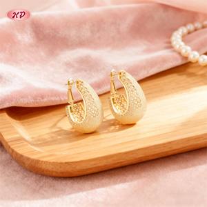 أقراط هينغديان المجوهرات على شكل دمعة مجوفة من النحاس المطلي بالذهب عيار 18 قيراط مع زركون AAA، مجوهرات أنيقة بالجملة للحفلات والاستخدام اليومي - Product Image 3