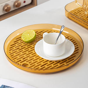 Plateau à thé rond pour service à thé Kung Fu, diamètre 28 cm, avec égouttoir, passe au lave-vaisselle, design moderne, usage domestique - Product Image 5