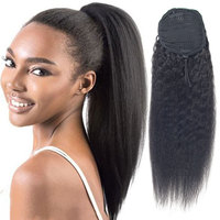 Cheveux afro vierges indiens naturels 4C queue de cheval de cheveux humains bouclés crépus, véritables extensions de cheveux de queue de cheval bouclés crépus humains avec cordon de serrage