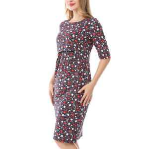 <span class=keywords><strong>Abito</strong></span> Premaman Estivo a Mezza Manica con Motivi Floreali, 95% Cotone 5% Spandex, Vestito <span class=keywords><strong>Allattamento</strong></span> con Apertura Frontale - Product Image 4