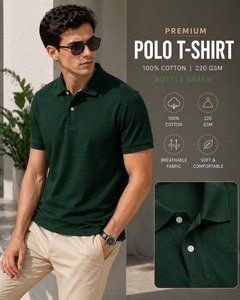 Premium <b>Men's</b> <b>Polo</b> <b>Shirt</b> 100% Cotton Bottle <b>Green</b> Short Sleeve Breathable Knitted Solid Color classic Fit - Product Image 1