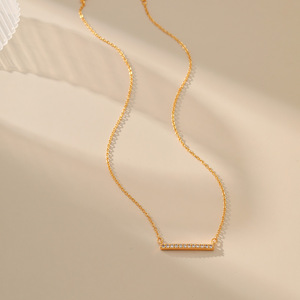 Kalung minimalis dengan desain lurus panjang dan kalung perhiasan mode wanita bertatahkan berlian berlapis emas 18K - Product Image 2