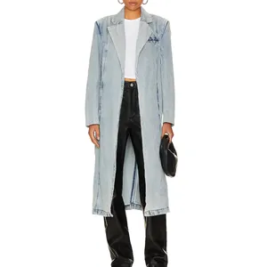 Denim trench coat female long 2023 new short sleeve loose 300 catty trench coat can be customized