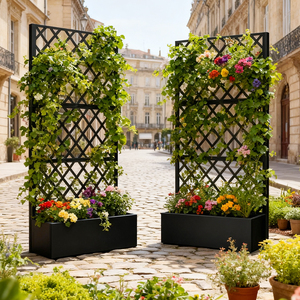 Bac à jardin surélevé en métal avec treillis, écran d'intimité en acier galvanisé, bac à plantes pour plantes grimpantes d'extérieur, légumes, vignes - Product Image 5