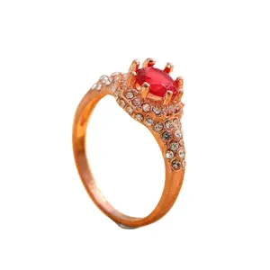 Jewelry Gorgeous Elegant Fashion Style Red Zircon Diamond Gold-plated Rose Gold Ladies Ring