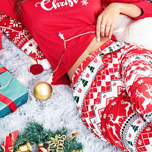 ชุดนอนลำลองแฟชั่นคริสต์มาสสำหรับผู้หญิง ลายพิมพ์หลวมๆ แขนยาว เอวยางยืด ผ้าถักระบายอากาศ สำหรับฤดูหนาว - Product Image 3