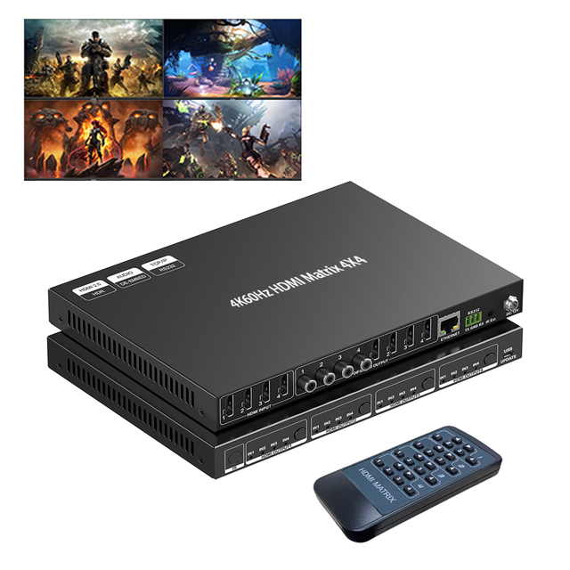 4K 60hz 4X4 8X8 HDMI matrix Over Ethernet + 4 HDBaseT Receivers ,4K 8k HDMI Matrix Switch 4x4 with Scaler 16x16
