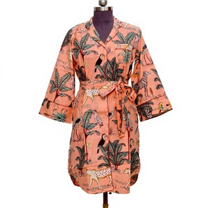 Vestido Camisero de Algodón Boho Natural para Mujer, Estampado Floral Hecho a Mano, Manga Larga, Estilo Informal y de Fiesta - Product Image 1