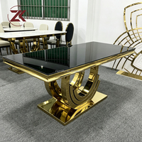 Table à manger rectangulaire en verre doré de luxe, fabrication directe d'usine ZKAI, pour événements de mariage