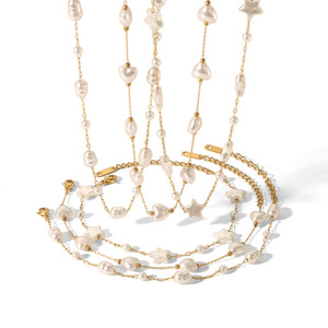สร้อยคอมุกประดับดาว ลูกปัดทอง สร้อยคอแฟชั่นสำหรับผู้หญิง งานปาร์ตี้ สร้อยคอไข่มุกเทียมแบบหลายชั้น สร้อยคอคล้องไหปลาร้า เครื่องประดับแฟชั่น - Product Image 5