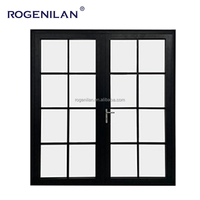 Portes doubles commerciales en verre Aluminium Noir de haute qualité Portes battantes à double vitrage Portes françaises extérieures