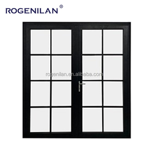 Portes doubles commerciales en verre Aluminium Noir de haute qualité Portes battantes à double vitrage Portes françaises extérieures - Product Image 3