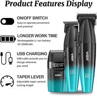 Tondeuse à cheveux professionnelle rechargeable VGR V-640 S3 DLC Blade 9000RPM, combo barbier, tondeuse à cheveux professionnelle pour salon