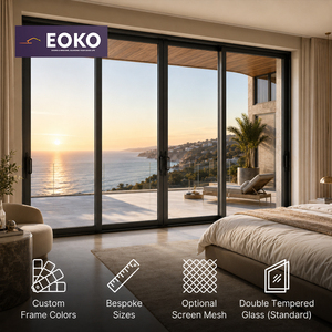 Porte coulissante en aluminium EOKO Security à verrouillage multipoints, anti-corrosion, pleine hauteur, taille personnalisée, pour villa de luxe avec vue sur l'océan au coucher du soleil - Product Image 1