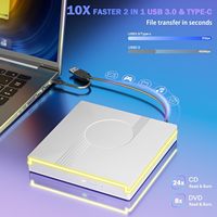 Unidad de CD/DVD Externa USB 3.0 Tipo-C RGB, Grabadora Portátil Ultradelgada, Unidad Óptica RW para Computadora Portátil, PC de Escritorio, Mac, Windows