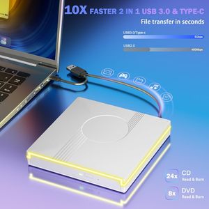 Unidad <span class=keywords><strong>de</strong></span> CD/<span class=keywords><strong>DVD</strong></span> Externa USB 3.0 Tipo-C RGB, Grabadora/Reproductor Portátil Ultradelgado +/-RW, Unidad Óptica <span class=keywords><strong>para</strong></span> Laptop/PC <span class=keywords><strong>de</strong></span> Escritorio/Mac/Windows - Product Image 2