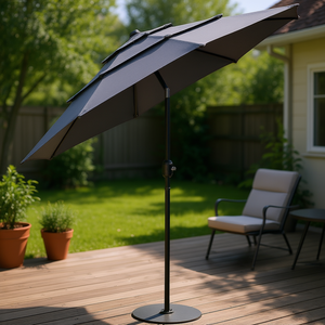 Sombrilla de Patio Shade Haven de 9 Pies y 3 Niveles, Poste de Aluminio Gris Oscuro, Sistema de Inclinación con Manivela, Diseño Contemporáneo - Product Image 2