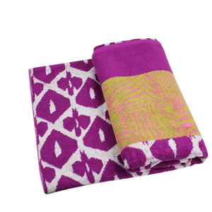 高品质定制成人优质吸水棉编织三色提花设计定制沙滩巾