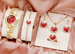 Set de Regalo de Accesorios de Moda para Mujer, Elegante Reloj de Pulsera de Cuarzo con Joyas, Caja de Regalo Lista para Usar para Celebraciones de Año Nuevo, Metal - Product Image 6