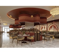 Plan de Disposition de Mobilier 3D Personnalisé : Ensemble de Chaises en Rotin et Table en Marbre pour Service de Design d'Intérieur de Restaurant Indien