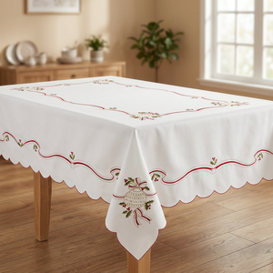 Mantel de Algodón Bordado Cuadrado con Diseño Floral Clásico Rojo y Verde, Patrón Festivo, Lavable, Hecho a Mano, Decoración para el Hogar - Product Image 1