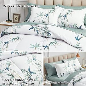 Đôi <span class=keywords><strong>Comforter</strong></span> thiết lập với tấm sang trọng tùy chỉnh in màu xanh lá cây lá trên trắng thực vật thiết kế bộ đồ giường đặt cho trẻ em - Product Image 3