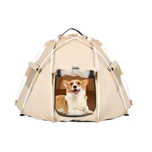 Factory Windproof Beige Portable Folding Pop Up Dog Cat Outdoor Tent Pet Camping Tent Pet Tent With Handle On Top