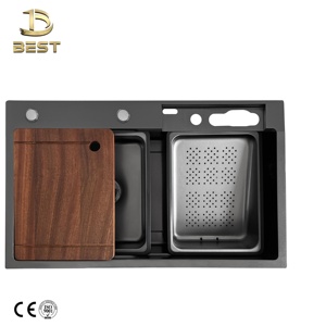 Grifo de fregadero de cocina de un solo cuenco moderno más vendido Diseño de cascada PVD NEGRO de arena de semillas de mijo multifuncional - Product Image 4