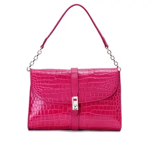 2022 Fashion Style Women Sling Shoulder Bags Luxury Hot Pink Crocodile Embossed Leather Handbags with Wholesale Price