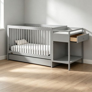 Cuna de Madera Ajustable en Altura con 3 Niveles, Sofá Cama Convertible con Cajones y Cambiador de Pañales - Product Image 2