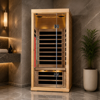Ruang Sauna Uap Basah Inframerah Jauh Kayu Solid Hemlock/Cedar Merah dengan Panel Kontrol Komputer, Jendela Transom, Garansi 1 Tahun, dan Steker Listrik