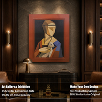 Art mural en bois 3D personnalisé pour hôtel, peinture à l'huile, décoration intérieure, cubisme, portrait abstrait, sculpture murale en bois superposée