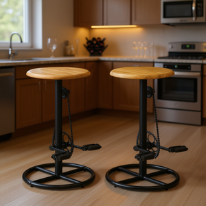 Tabourets de bar en bois de manguier massif, ensemble de 2 pièces, design industriel durable pour bar à domicile - Product Image 2