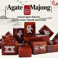 Jeu de Mahjong en Agate Rouge à Approvisionnement Direct, Tuiles Lisses et Polies avec Finition Exquise, Kit de Jeu Manuel, Vente en Gros pour Table d'Intérieur