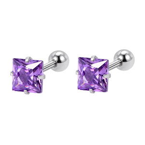 Boucles d'oreilles clous en acier inoxydable avec cristaux, 1,2*6*44MM, sertissage griffe, motifs cœur, étoile, carré, rond, pour oreilles percées, usage quotidien - Product Image 4