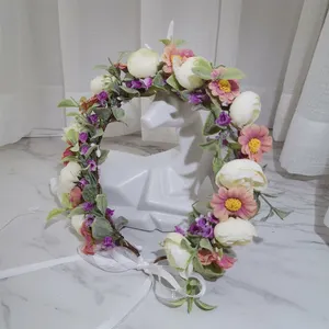 Coifa floral boho para mulheres, flor de camélias, margarida, faixa de cabelo, guirlanda de cabelo, para casamento, para noivas, chapéu de noiva
