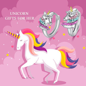Anting-anting Unicorn wanita, anting-anting Hoop Lucu kristal pelangi perak Sterling 925 kualitas tinggi - Product Image 6