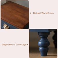 Table d'appoint vintage style ferme avec poignées florales, 19 pouces, table de chevet rustique à 3 tiroirs, pieds en forme de calebasse, table d'appoint de canapé, bleue