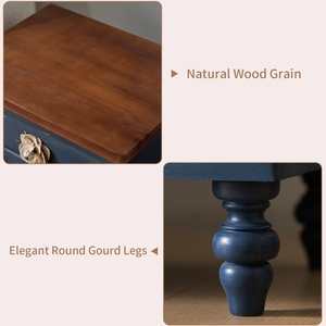 Mesa auxiliar vintage estilo granja con tiradores florales, 19 pulgadas, <span class=keywords><strong>mesita</strong></span> <span class=keywords><strong>de</strong></span> <span class=keywords><strong>noche</strong></span> rústica con 3 cajones, patas <span class=keywords><strong>de</strong></span> calabaza, mesa auxiliar para sofá, <span class=keywords><strong>azul</strong></span> - Product Image 5