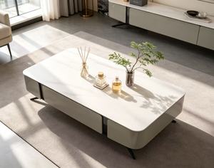 Table basse moderne avec rangement, plateau en verre trempé, structure en métal, design minimaliste, meubles de salon - Product Image 4