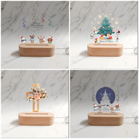 Artisanat moderne en bois pour cadeau de Noël Lumière UV Impression motif acrylique Coffret cadeau USB 3D poli Lampes d'affichage bois clair